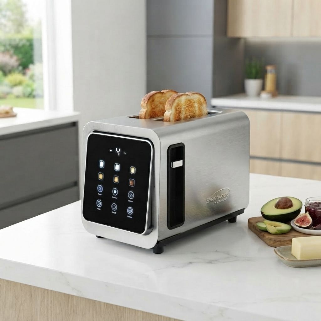 Brentwood 2-Slice Digital Touch Screen Toaster with Extra Wide Slots, 1100W, 6 Shade Settings, Bagel, Cancel, Defrost &amp; Reheat Functions, Stainless Steel (TS-228DS)