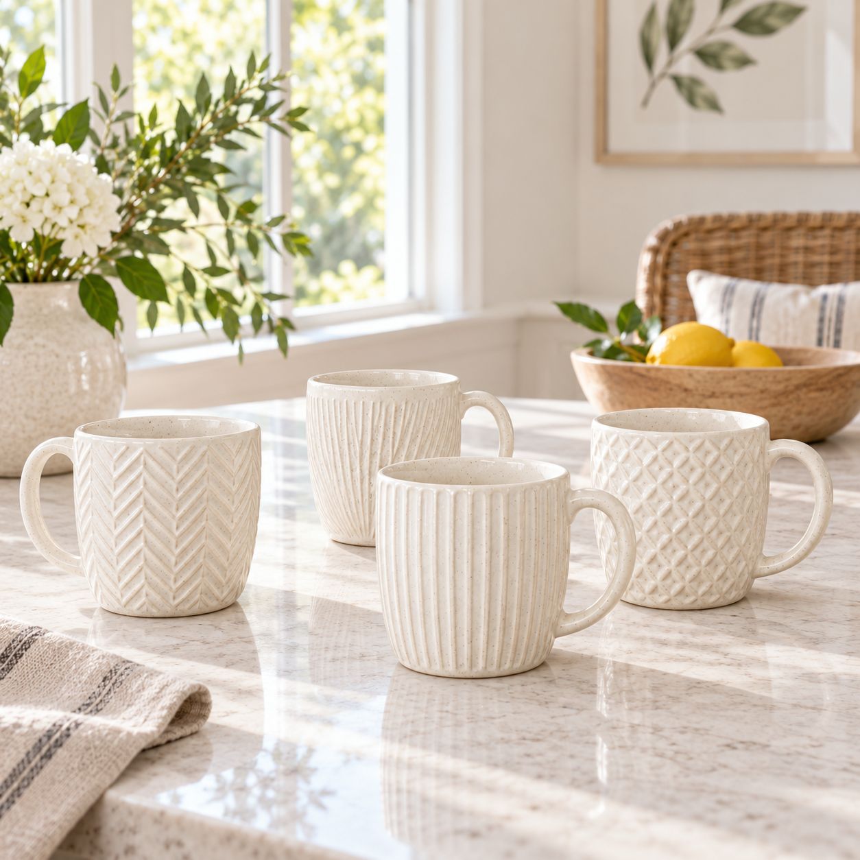 GIBSON ELITE EARLHART 16 OZ REACTIVE GLAZE STONEWARE MUG, CREAM ASSORTED DESIGNS – MODEL 148722.01