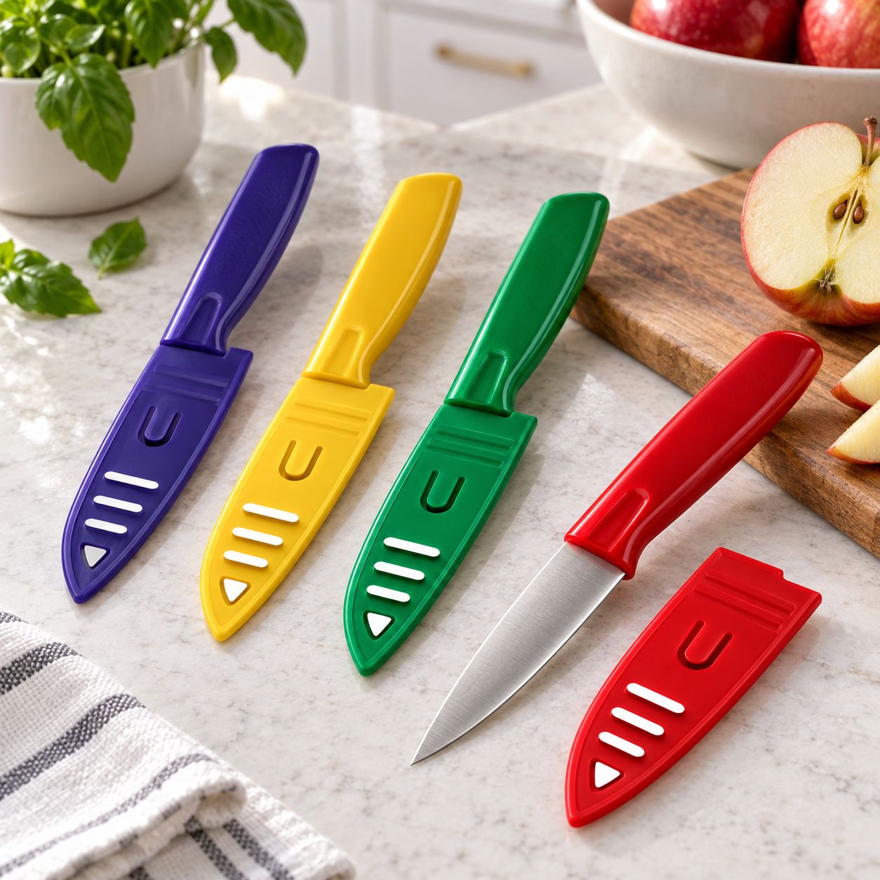 GIBSON HOME GRANTVILLE 3.5-INCH STAINLESS STEEL PARING KNIFE WITH PROTECTIVE SHEATH, ASSORTED COLORS – MODEL 75025.01
