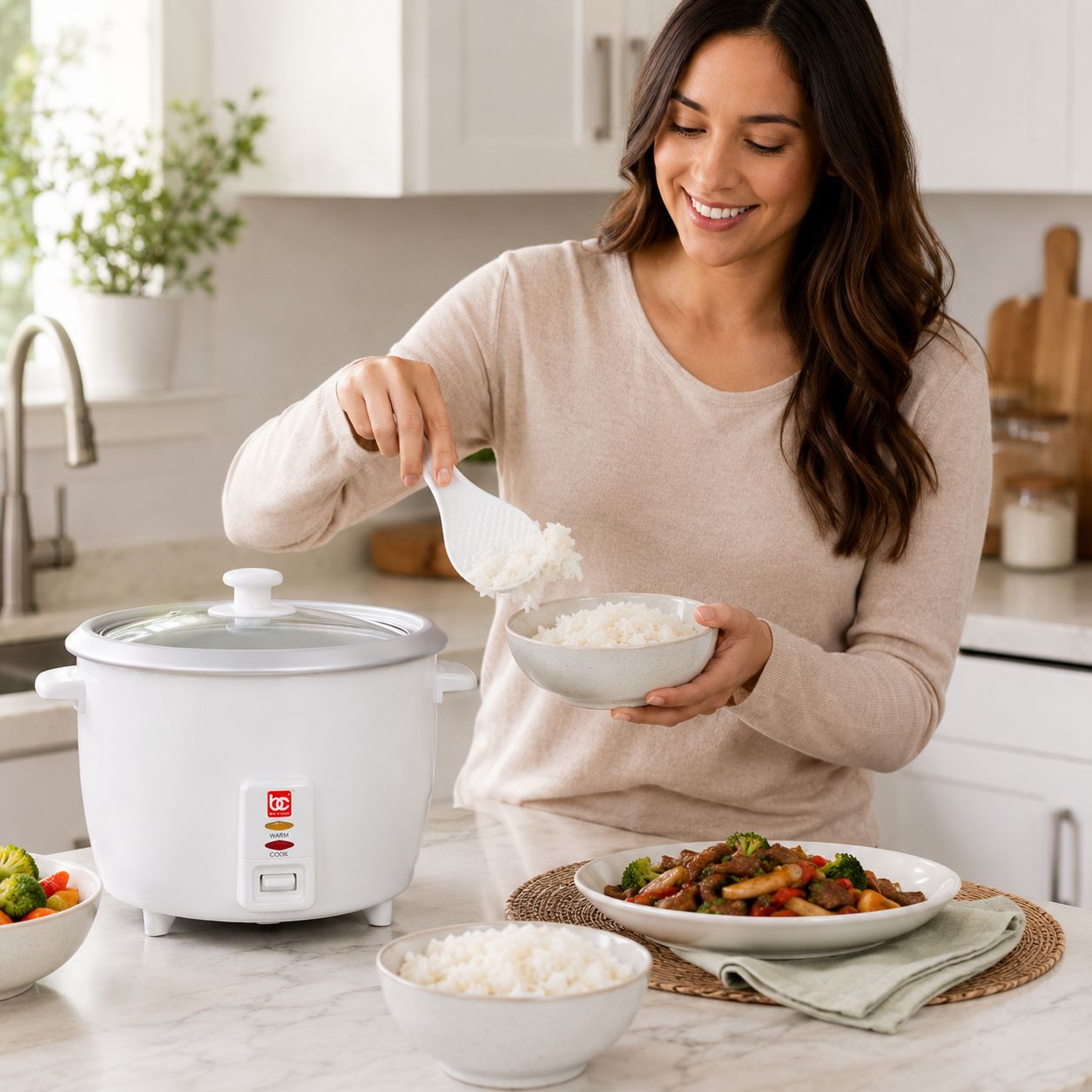 BENE CASA 12-Cup Cooked-Capacity Electric Rice Cooker, 6-Cup Uncooked Capacity, One-Touch Operation, Automatic Keep-Warm, Steamer Tray, Removable Nonstick Pot and Tempered Glass Lid, Black   BC-12419