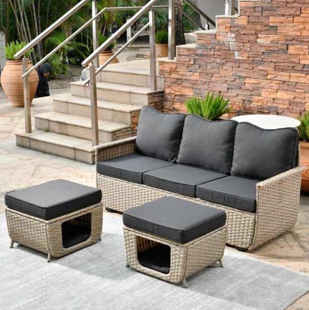 Artemis 3PC Wicker Sofa Set, Color: Khaki &amp; Black