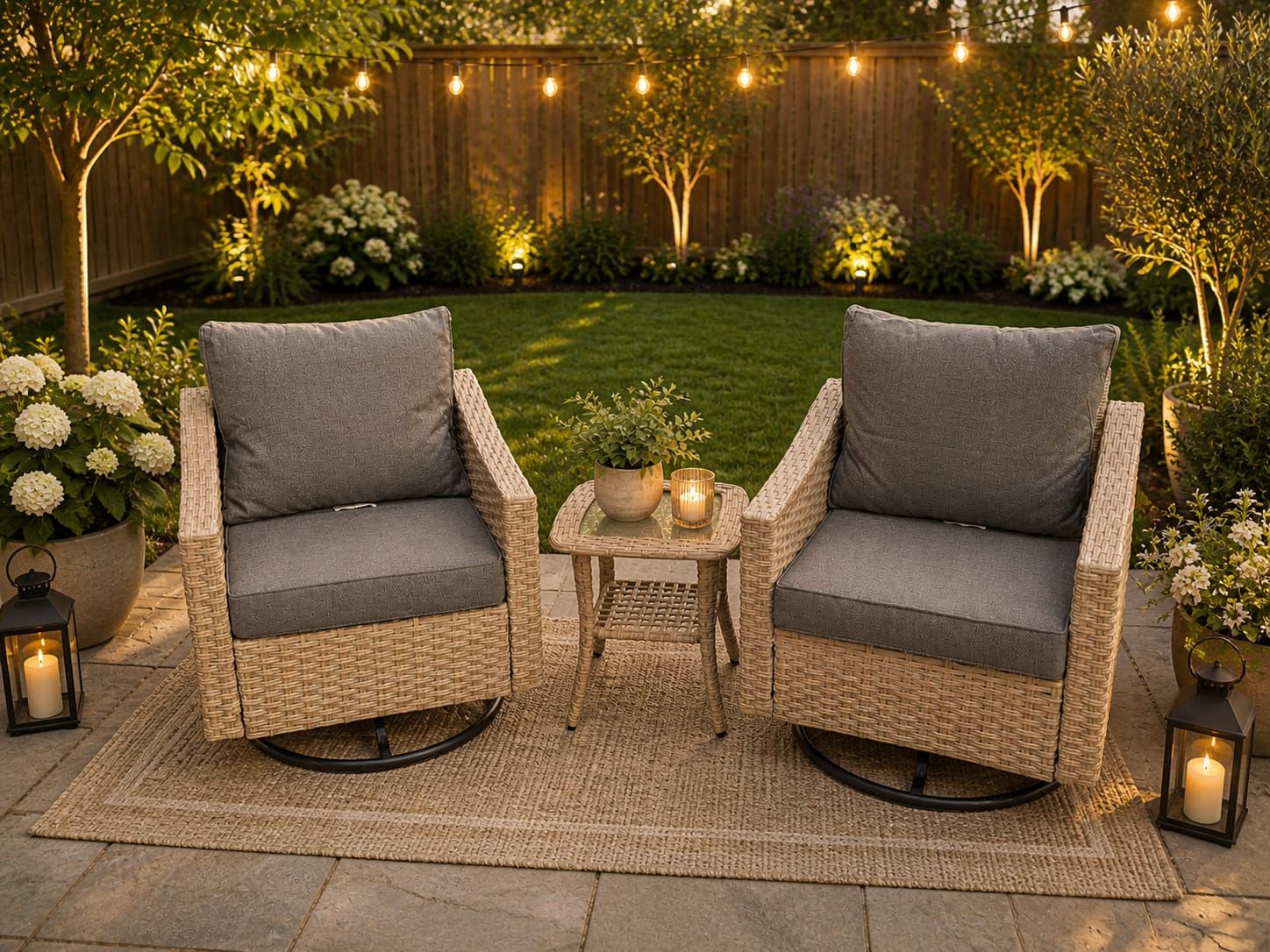 Lanie 3-Piece Patio Conversation Set – Modern Outdoor Seating with Rocking Chairs &amp; Side Table, Khaki &amp; Dark Grey (ATB-2601-340), Color: Khaki &amp; DarkGrey