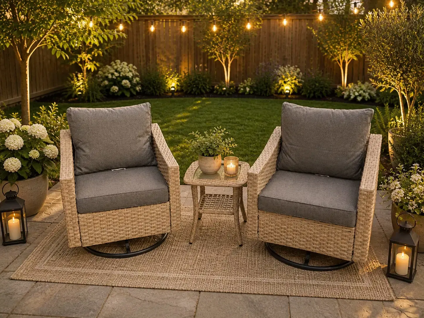 Lanie 3-Piece Patio Conversation Set – Modern Outdoor Seating with Rocking Chairs &amp; Side Table, Khaki &amp; Dark Grey (ATB-2601-340), Color: Khaki &amp; DarkGrey