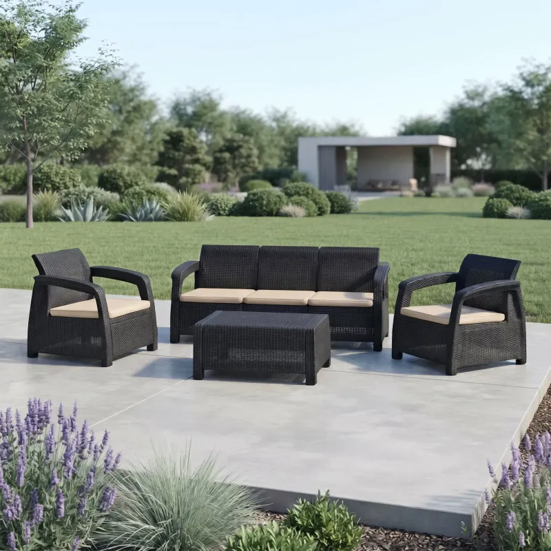 Voss 2000 Roma Triple Set Outdoor Sofa - 3-Seater Rattan-Look Patio Sofa with Cushions, UV-Protected Polypropylene