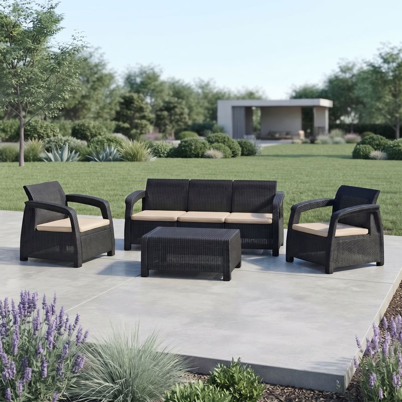 Voss 2000 Roma Triple Set Outdoor Sofa - 3-Seater Rattan-Look Patio Sofa with Cushions, UV-Protected Polypropylene