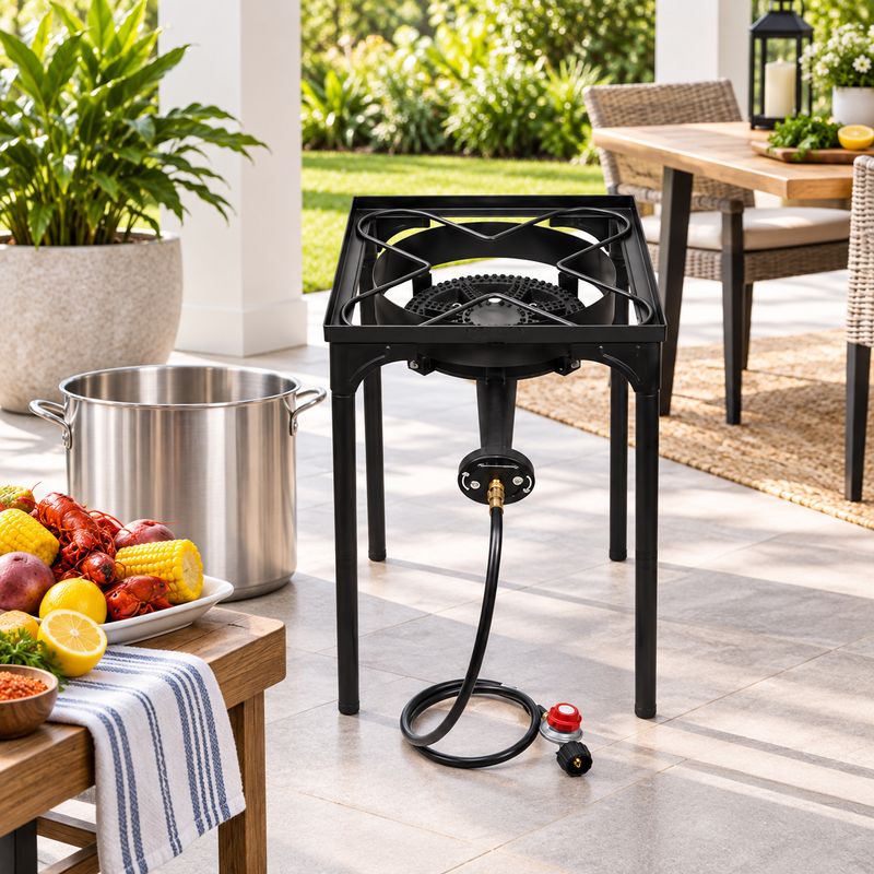 NIKATO OUTDOOR GAS STOVE WITH REGULATOR – PROPANE OUTDOOR COOKING STOVE WITH GAS REGULATOR – UPC 7707149105742   /   7707149177619   /   7707149169003