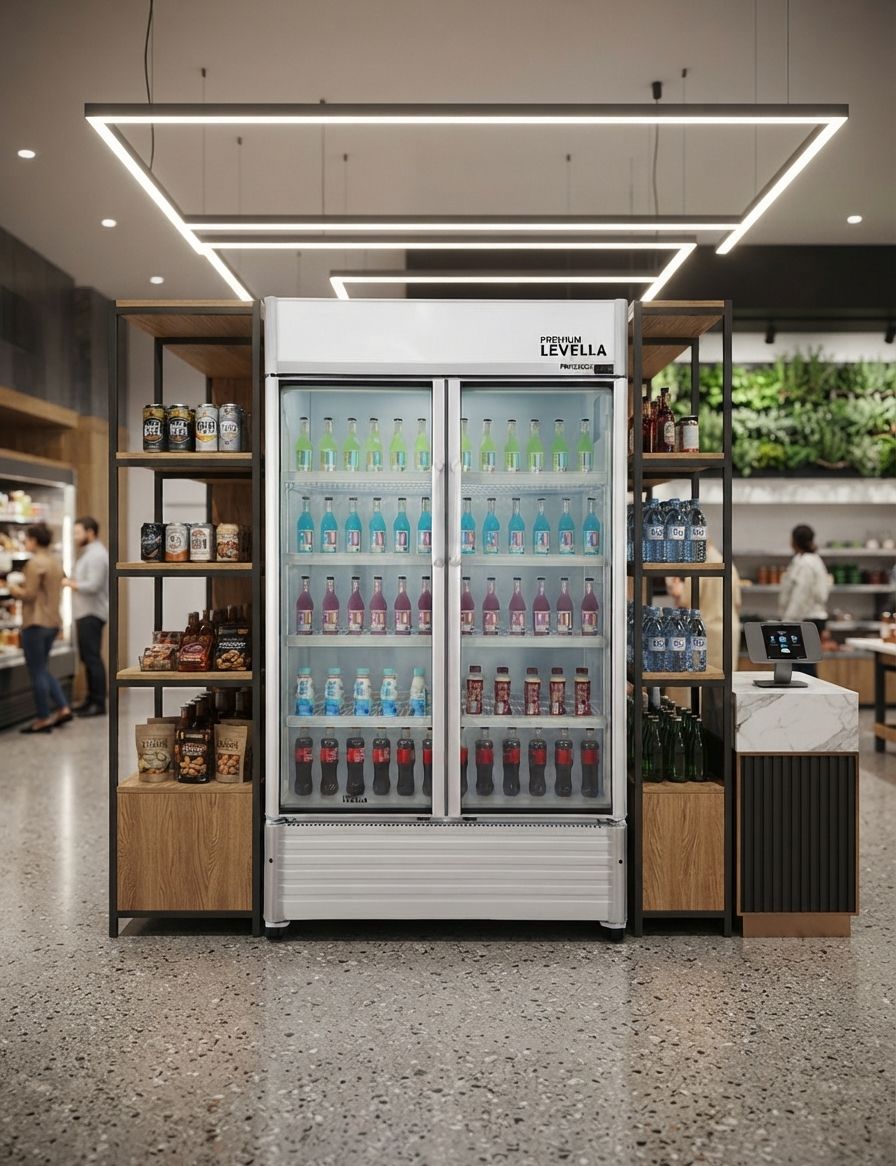 Premium Levella Commercial Merchandiser 35 Cu. Ft. Double Glass Door Display Refrigerator with LED Lighting - Stainless Silver (PRN350DX)