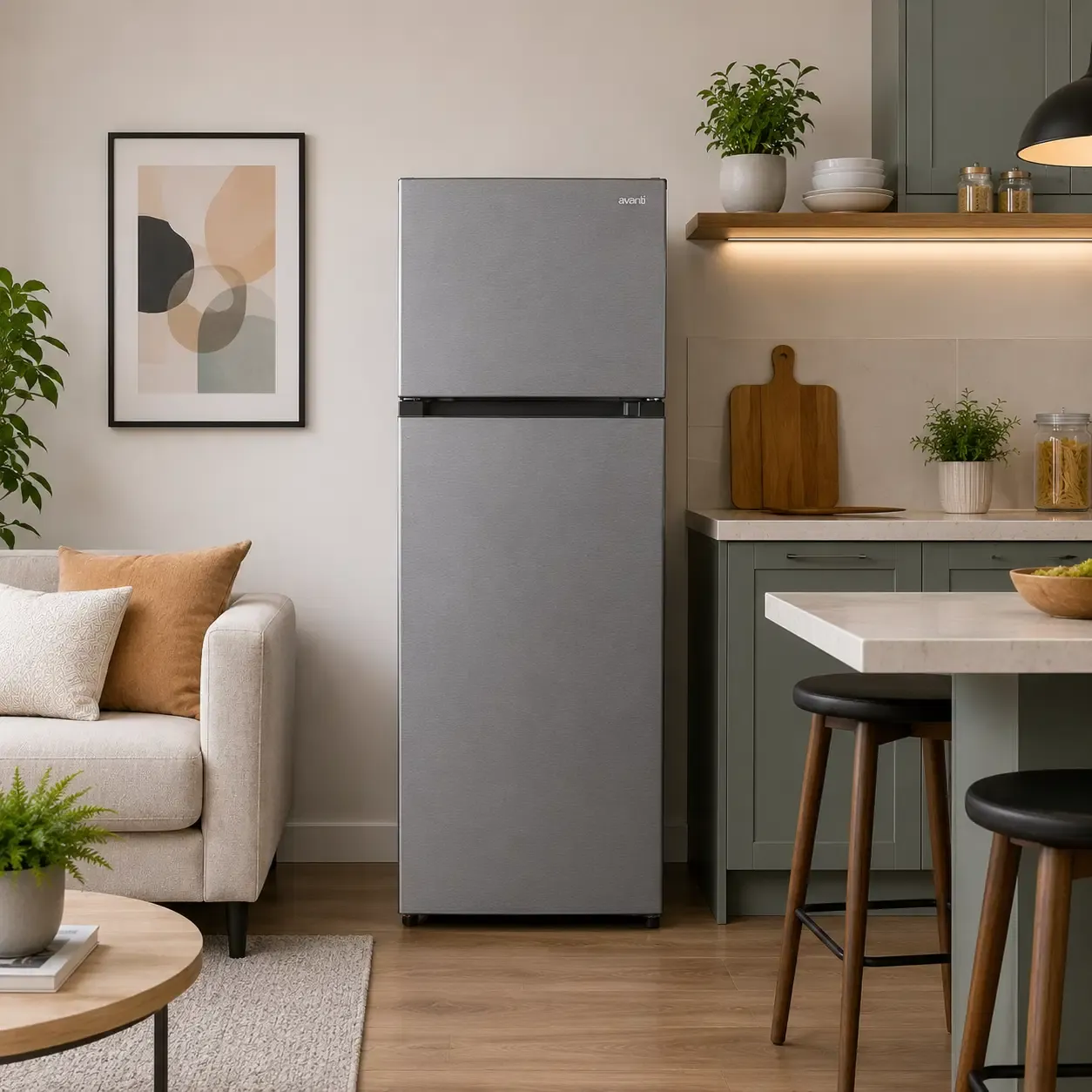 Avanti Apartment Refrigerator, Frost-Free Garage Ready, 14.6 Cu. Ft. Top Freezer, Stainless Steel (AVFF146DLJ0SS)