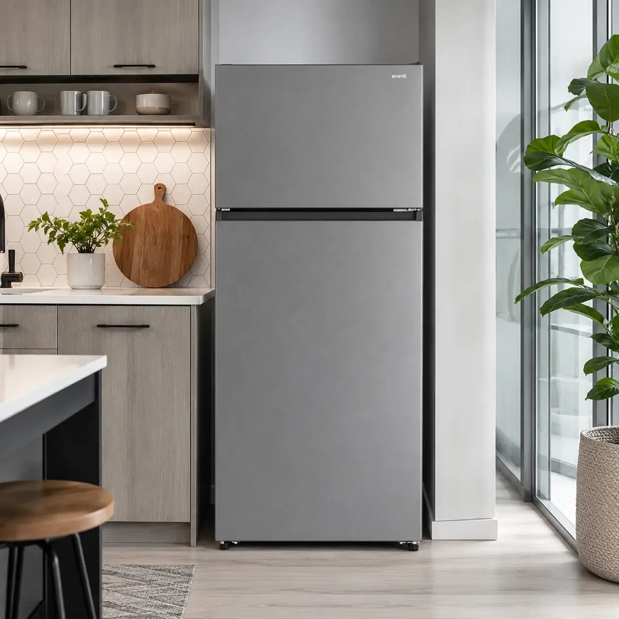 Avanti Apartment Refrigerator, 18 Cu. Ft. with 4.3 Cu. Ft. Frost-Free Top Freezer, Energy Star Certified, Reversible Door, Stainless Steel (AVFF18DLJ0SS)