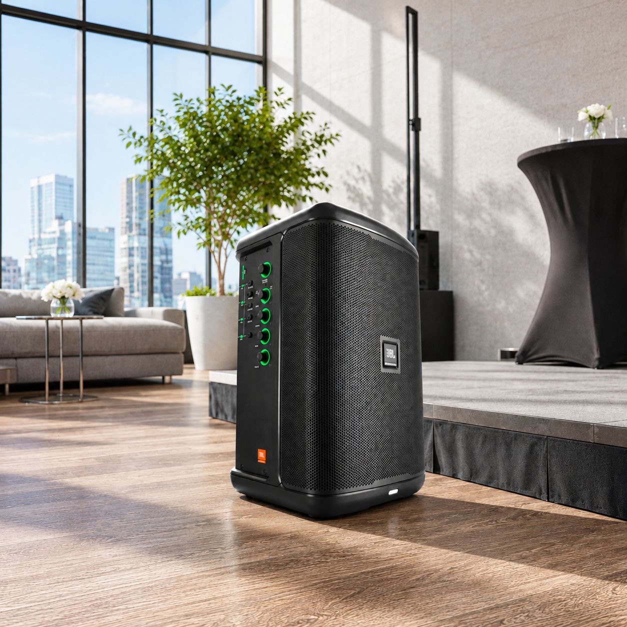 JBL Pro Eon One Compact Portable PA System – 8" Woofer, 150W Peak Power, 4-Channel Mixer, Bluetooth, 12-Hour Rechargeable Battery