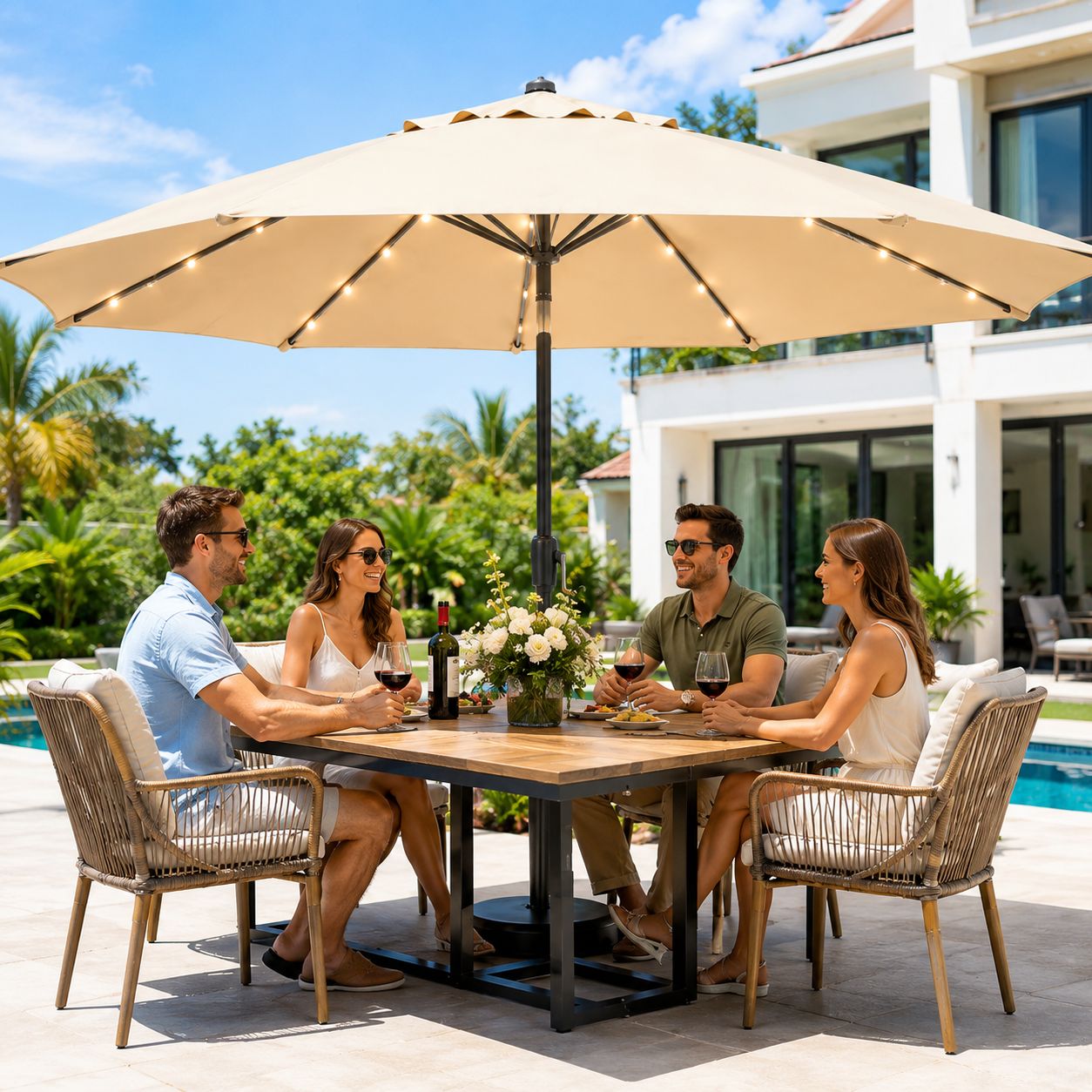 Costway 13Ft Umbrella Beige with ligth