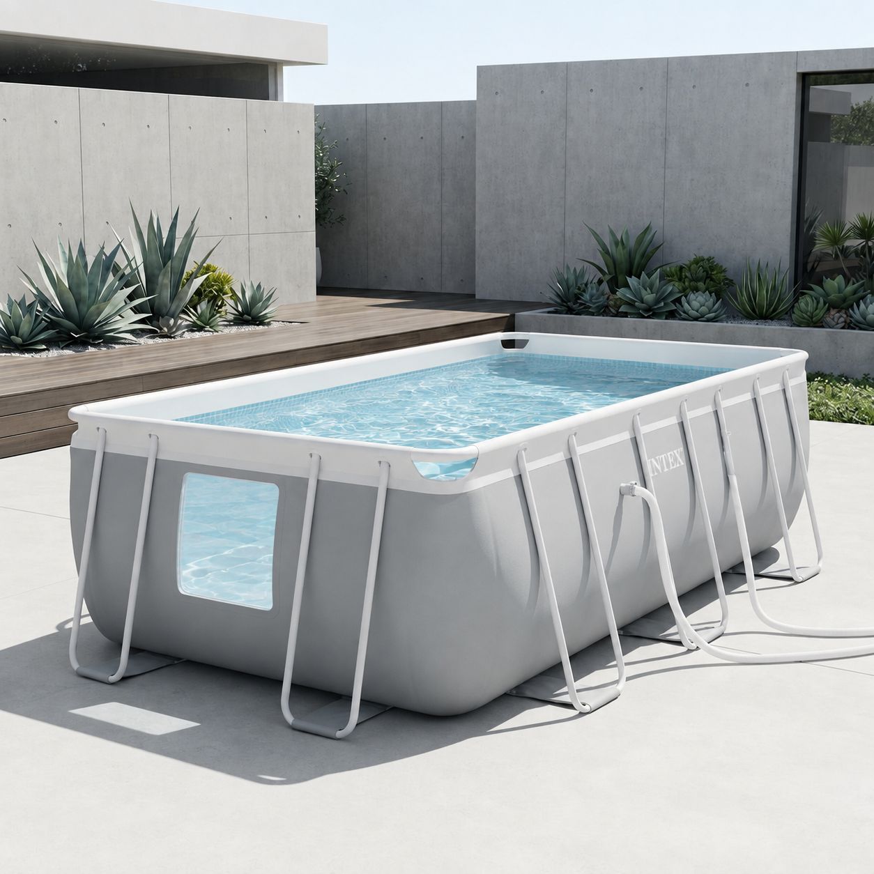 Intex Prism ClearView Above-Ground Rectangular Pool with Panoramic Windows, 13 ft x 6.5 ft x 4 ft, 2,224 Gallon Capacity, 530 GPH Filter Pump, Light Gray (26769EH)