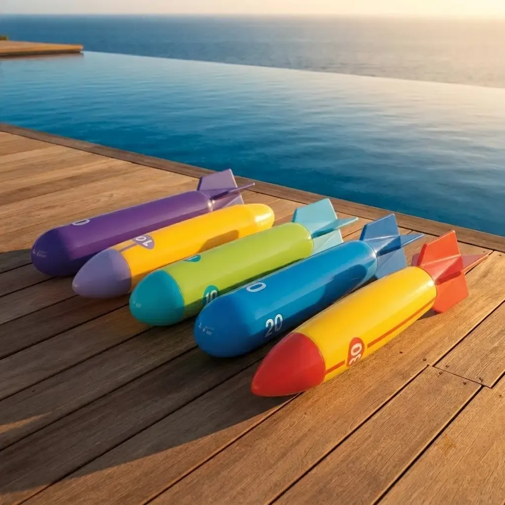 Intex Underwater Torpedoes Diving Toy Set - Glides Up to 20 Ft, Set of 4, Soft Flexible PVC with Rigid Center Grip (55508E)