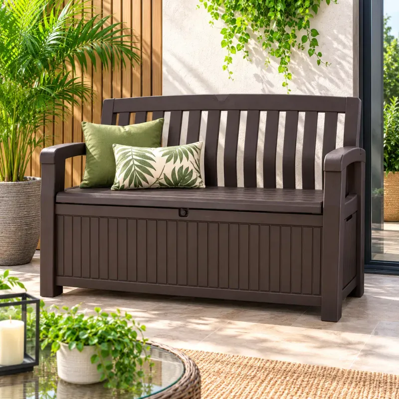 Keter Patio Bench Box - 2-in-1 Outdoor Storage Bench with 60 Gal. / 227 L Capacity, Lockable, Weather &amp; UV Resistant, Seats 2 Adults, Graphite Grey (17202697)