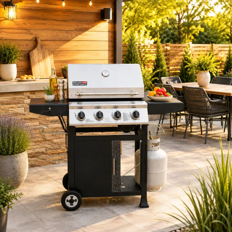 Royal Gourmet Premium 4-Burner Gas Grill with Side Shelves, 40,000 BTU, 634 Sq. In. Cooking Area, Stainless Steel Burners, Silver/Black (GA4405TS)