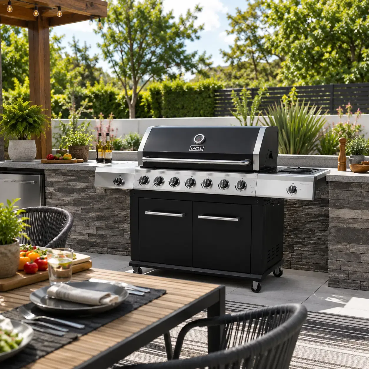 Premium Multi-Function Gas Grill with 6 Stainless Steel Main Burners, Side Burner, 691 Sq. In. Total Cooking Space &amp; 62,000 BTU (GE6001S)