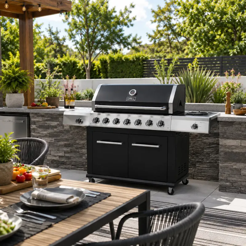 Premium Multi-Function Gas Grill with 6 Stainless Steel Main Burners, Side Burner, 691 Sq. In. Total Cooking Space &amp; 62,000 BTU (GE6001S)