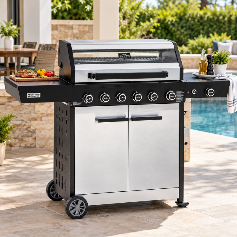 Royal Gourmet Premium Multi-Function Gas Grill with 6 Stainless Steel Main Burners, Side Burner, 691 Sq. In. Total Cooking Space &amp; 62,000 BTU (GE6001S)