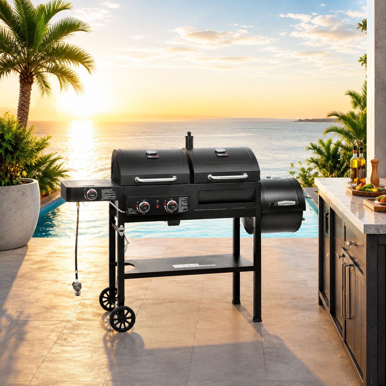 ROYAL GOURMET 2-Burner Gas and Charcoal Combo Grill  with Offset Smoker  ZH3005Y