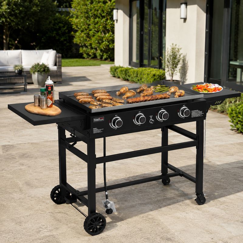 Royal Gourmet 36" 4-Burner Gas Griddle, 52,000 BTU, 766 Sq. In. Flat-Top Cooking Surface, Foldable Side Shelves & Locking Caster Wheels, Black (GB4001B) Royal Gourmet 36" 4-Burner Gas Griddle, 52,000 BTU, 766 Sq. In. Flat-Top Cooking Surface, Foldable Side Shelves & Locking Caster Wheels, Black (GB4001B)
