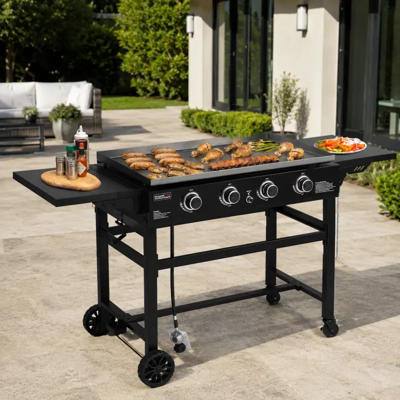 Royal Gourmet 36" 4-Burner Gas Griddle, 52,000 BTU, 766 Sq. In. Flat-Top Cooking Surface, Foldable Side Shelves &amp; Locking Caster Wheels, Black (GB4001B)