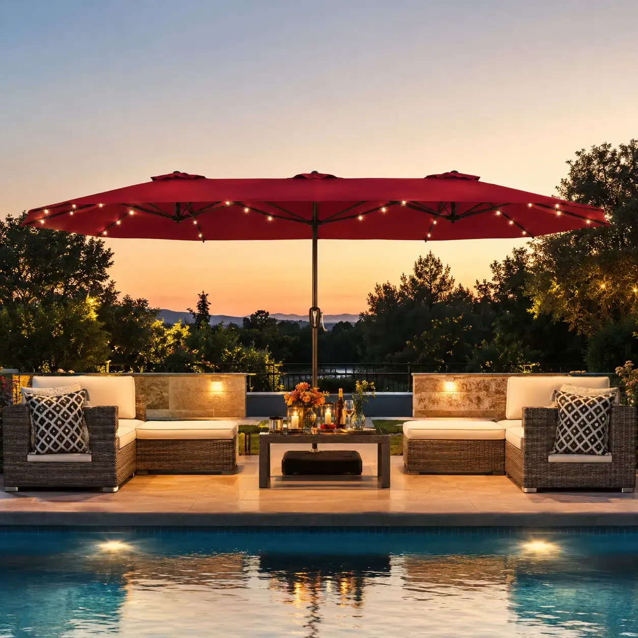 Costway 13 Ft. Double-Sided Patio Umbrella with Solar LED Lights, UPF 50+ Canopy, Crank Lift &amp; Cross Base for Garden, Pool, Backyard (NP13436US-WN)