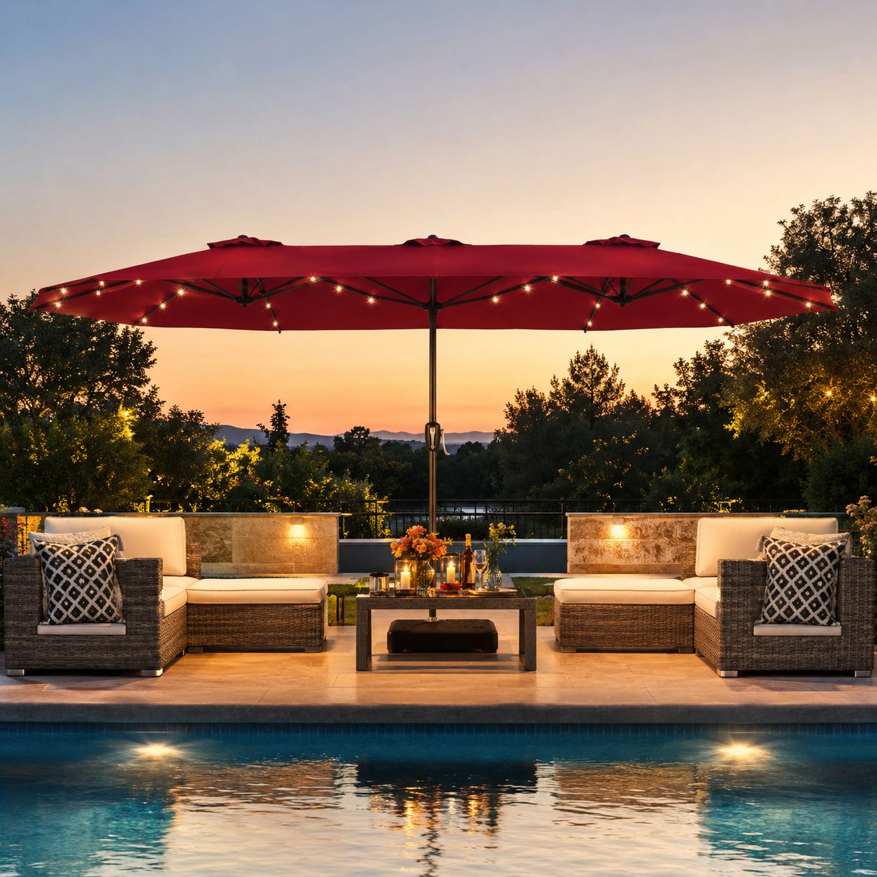 Costway 13 Ft. Double-Sided Patio Umbrella with Solar LED Lights, UPF 50+ Canopy, Crank Lift &amp; Cross Base for Garden, Pool, Backyard (NP13436US-WN)