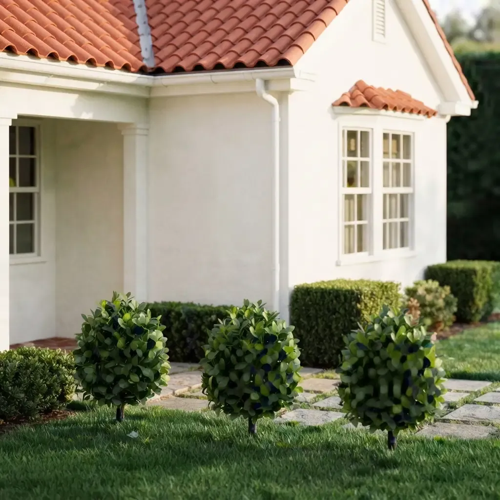 Costway 24-Inch Artificial Cypress Topiary Ball Tree Set with Ground Spike, Set of 2, Realistic Low-Maintenance Faux Greenery, Green (HZ10360GN-2)