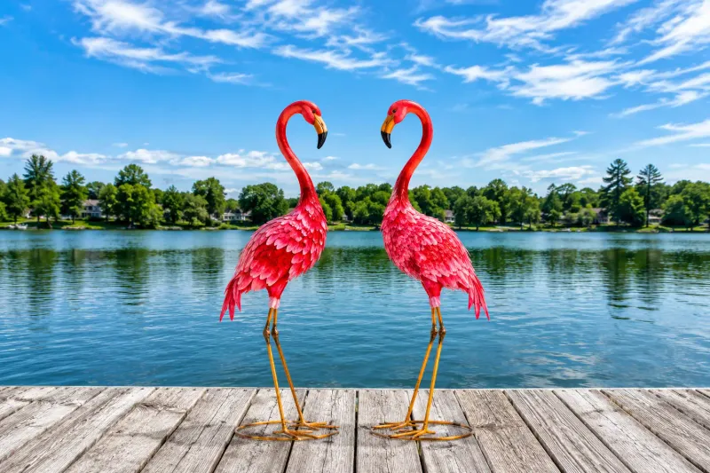 Costway 2-Piece Flamingo Garden Statue Set – Rust-Resistant Metal, Water-Resistant Outdoor Decor (GT4119)