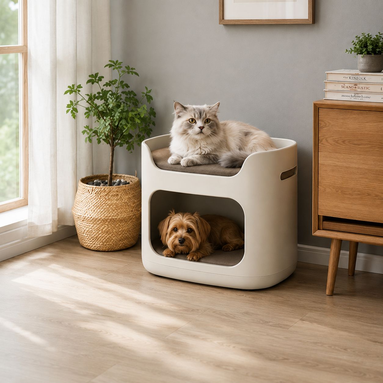 Keter by Curver 3-in-1 Bunk Bed/Pet Carrier/Travel Crate with Cushions for Cats and Small Dogs, Small to Medium, Sandy/Misty Blue (232712 / 7290106931664)