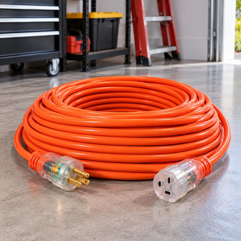 LUDGER / NIPPON AMERICA 100 FT HEAVY-DUTY EXTENSION CORD WITH POWER INDICATOR, 14 AWG, 13A, 1625W, ORANGE – EX-OD314-100ORG