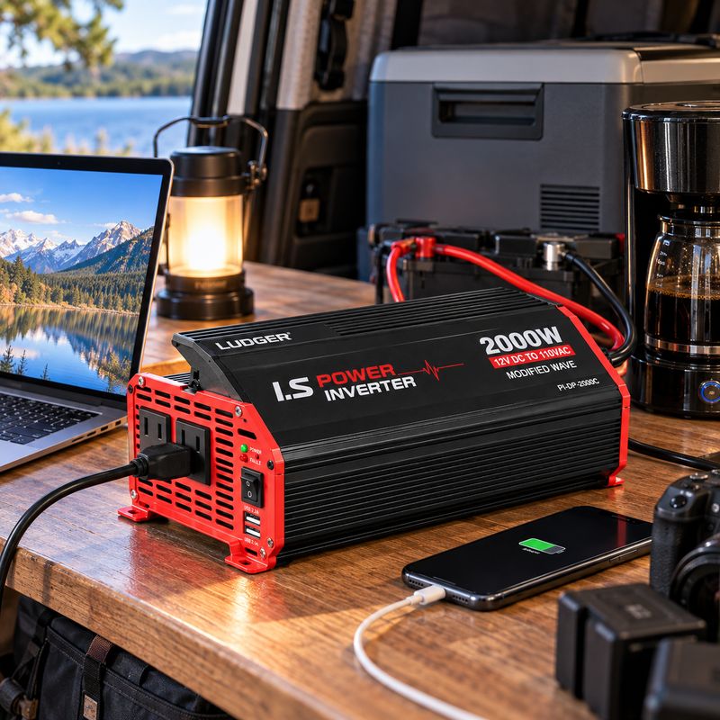PIPEMAN’S / LUDGER 12V DC TO 110–120V AC MODIFIED SINE WAVE POWER INVERTER, 1000W CONTINUOUS / 2000W SURGE – PI-DP-2000C