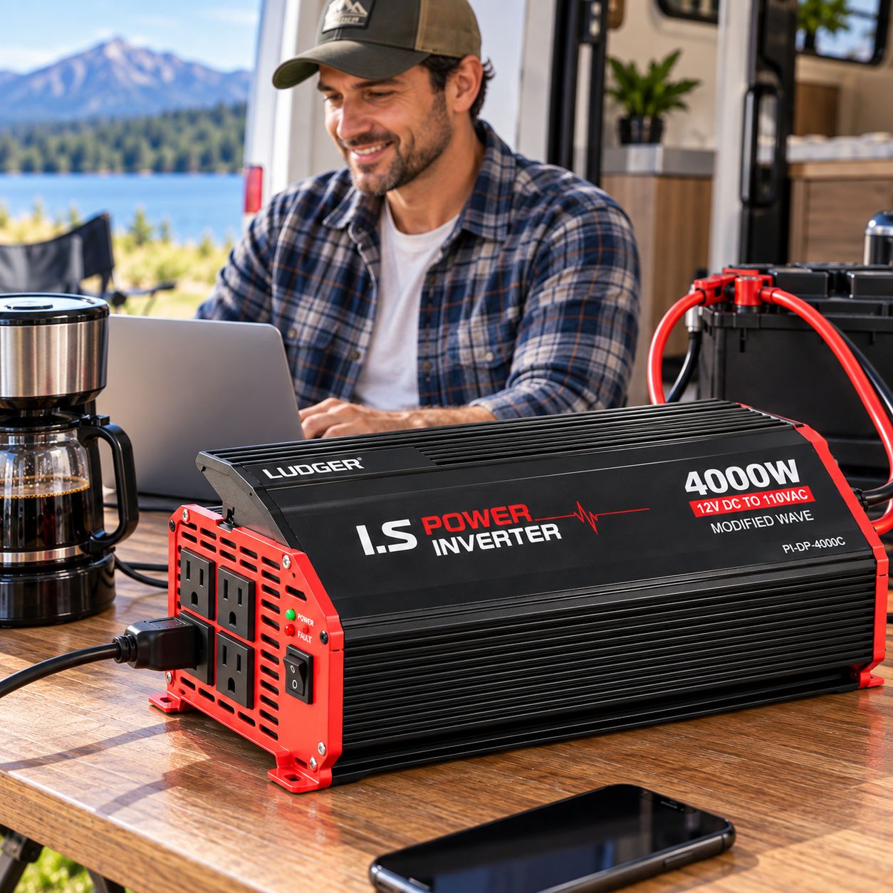 LUDGER / PIPEMAN’S 12V DC TO 120V AC MODIFIED SINE WAVE POWER INVERTER, 2000W CONTINUOUS / 4000W SURGE – PI-DP-4000C