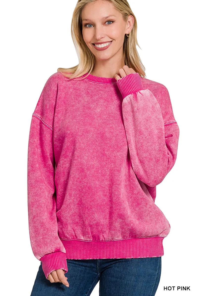 Acid Wash Fleece Oversized Pullover