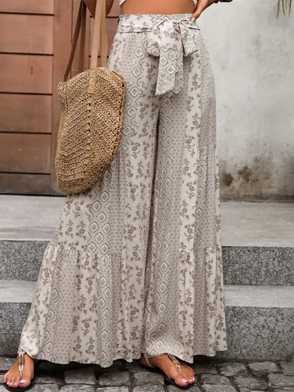 LACE-UP PATCHWORK WIDE-LEG PANTS