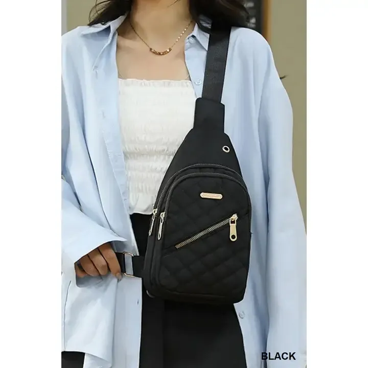 Quilted Multi Pocket Crossbody Sling Bag