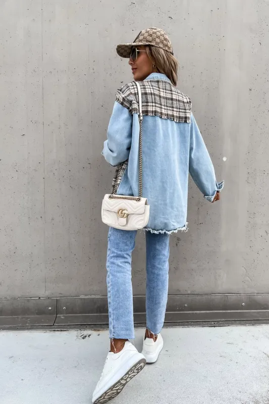 Denim patchwork loose long-sleeved shacket
