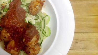 Zucchini Linguine with Chicken Meatballs