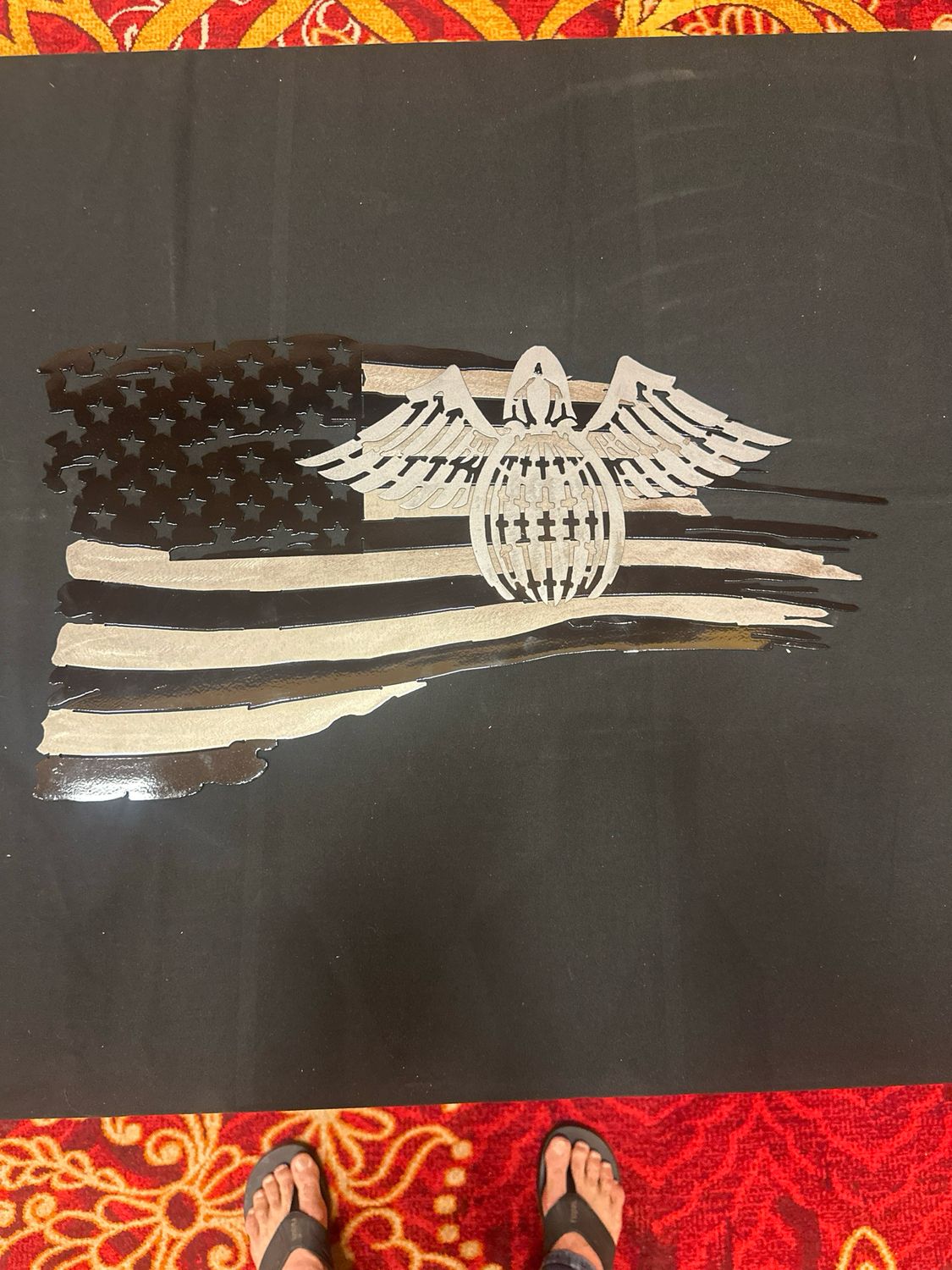 Metal Small Guardian Angel And Tattered flag Wall Hanging