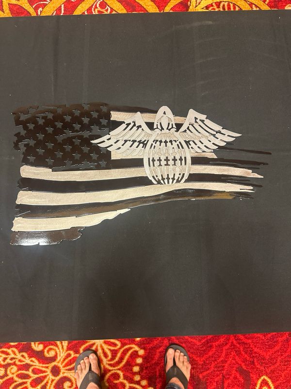 Metal Small Guardian Angel And Tattered flag Wall Hanging