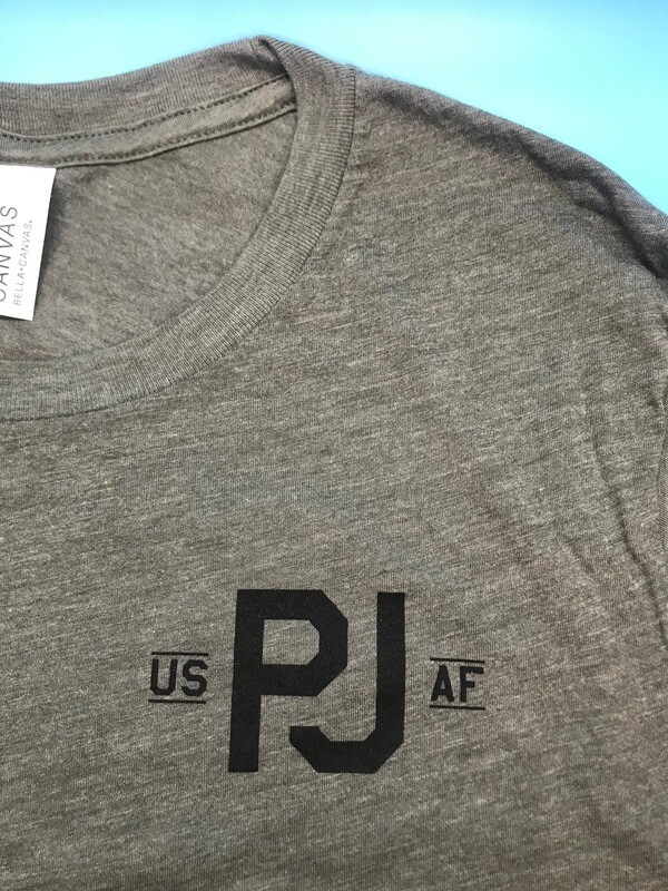 pja/ T-Shirt Green with USAF PJ  Left chest. Pararescue “We're All MAD You Know” on back