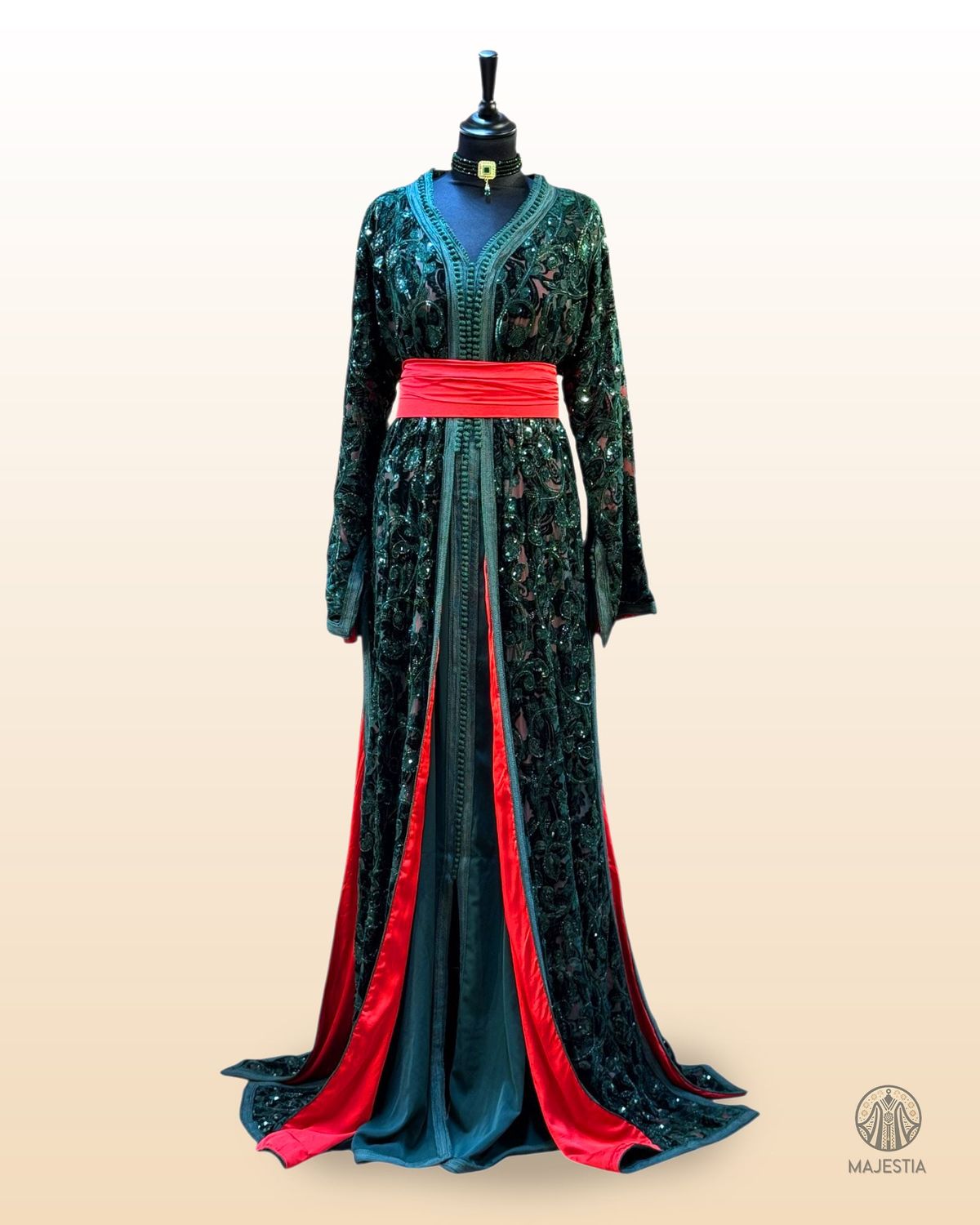 Takchita Velours Vert "Jardin de Meknès"