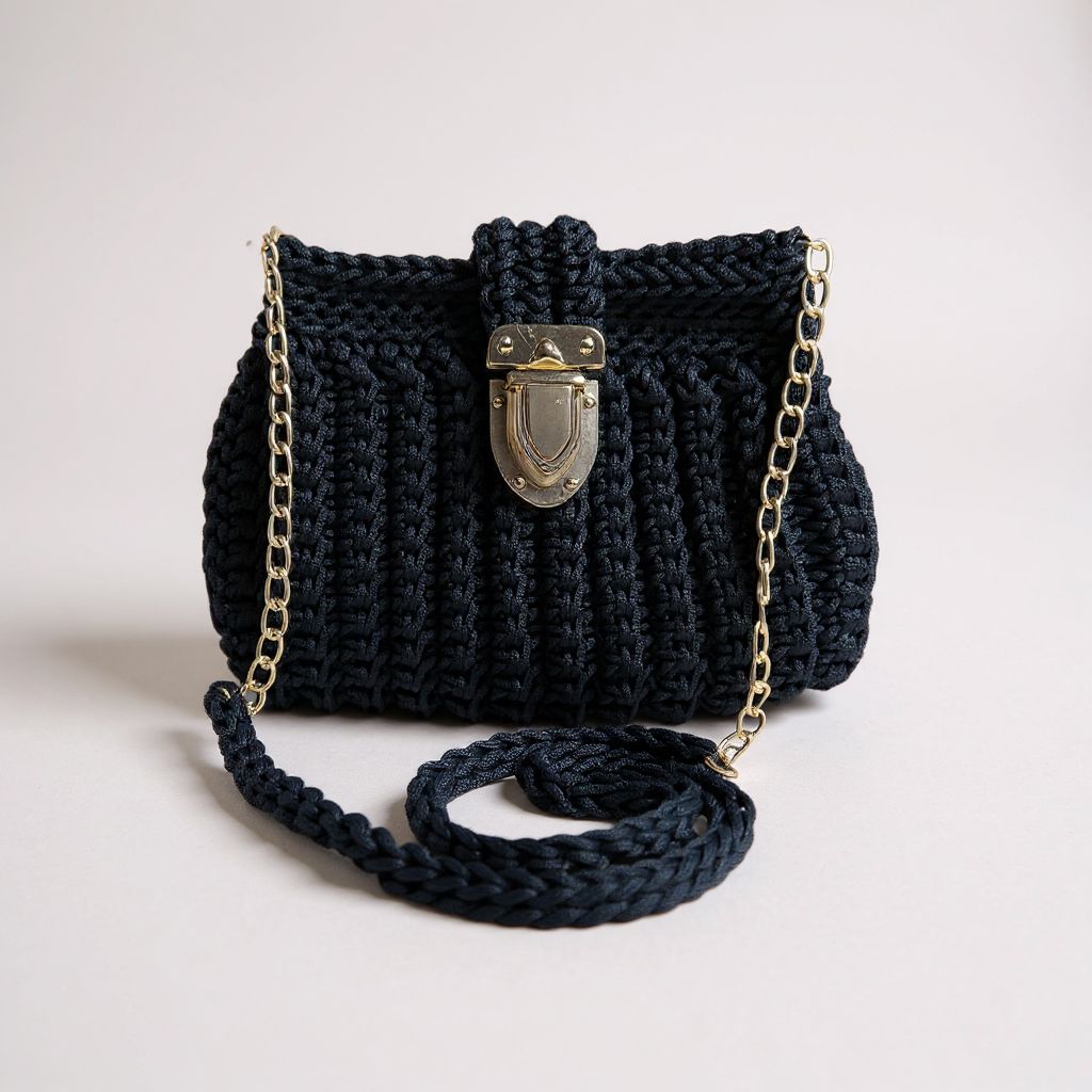 Sac crochet bandoulière noir – Artisanat marocain
