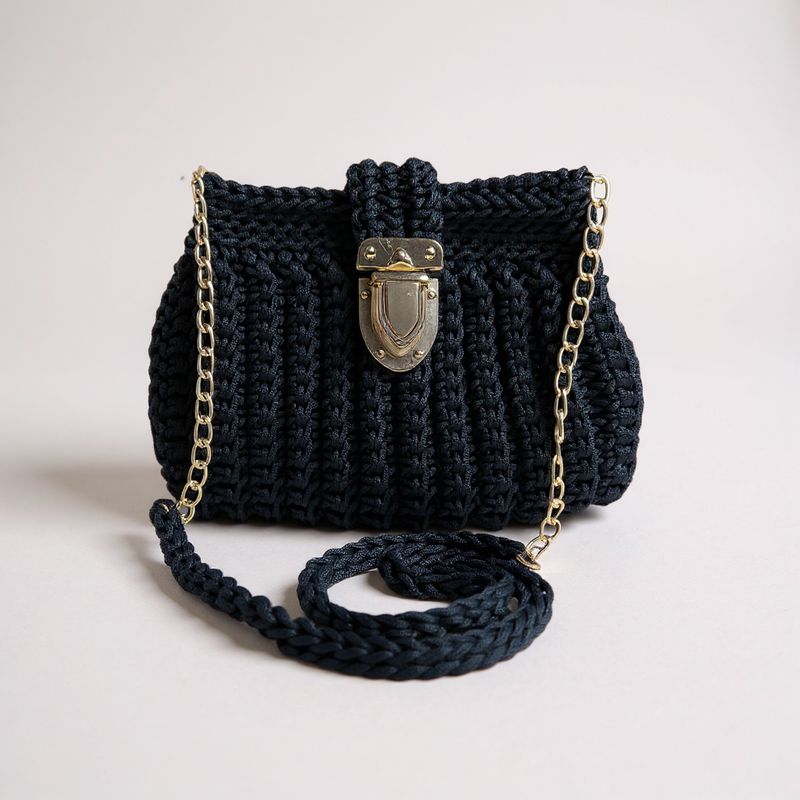 Sac crochet bandoulière noir – Artisanat marocain