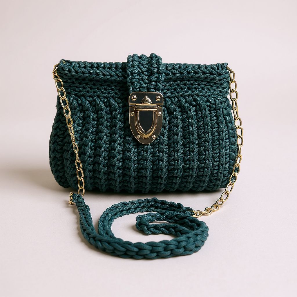 Sac crochet bandoulière vert sapin – Artisanat marocain