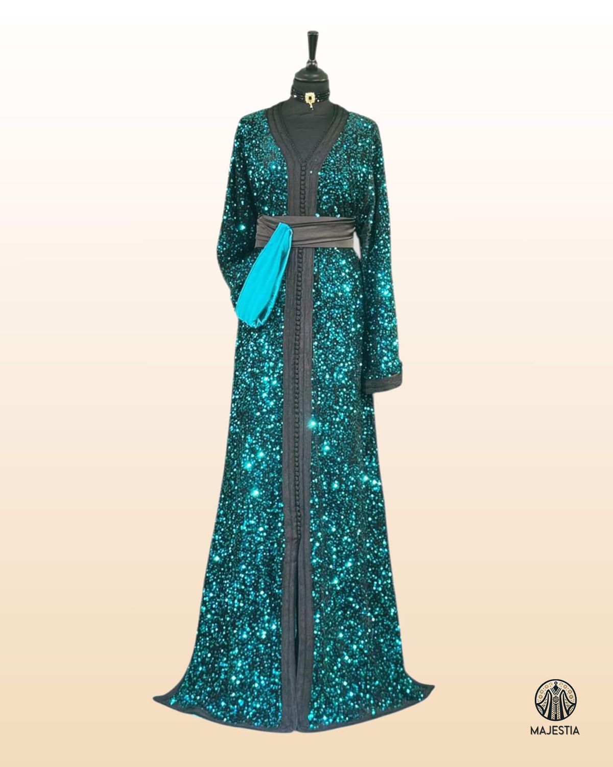 Caftan Noir Sequins Vert