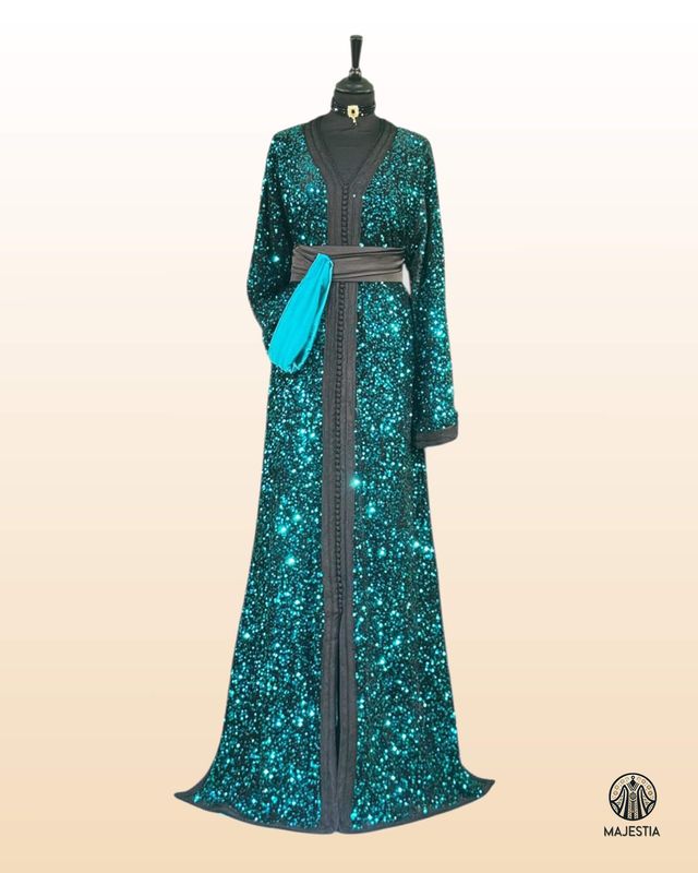 Caftan Noir Sequins Vert
