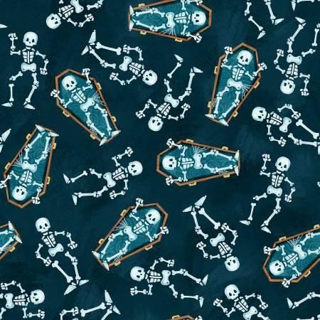 Welcome Foolish Mortals Dk Teal Skeletons 1446G-77