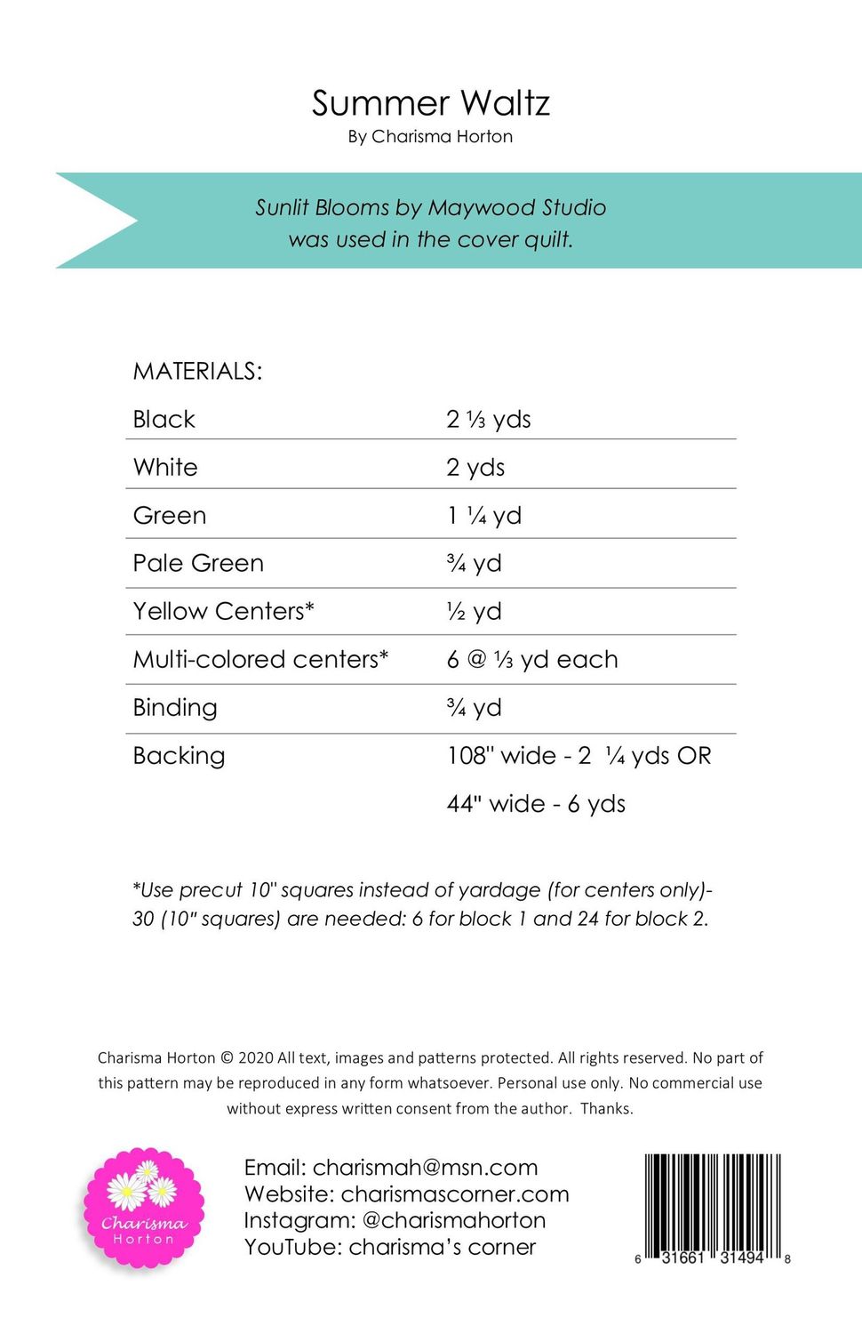 Summer Waltz Quilt Pattern CH-207