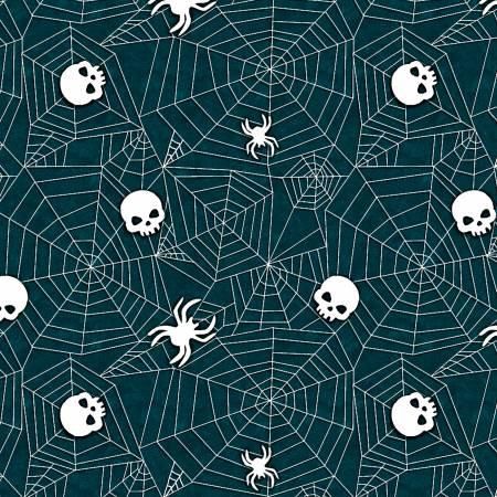 Welcome Foolish Mortals Dark Teal Spiderwebs 1450-77